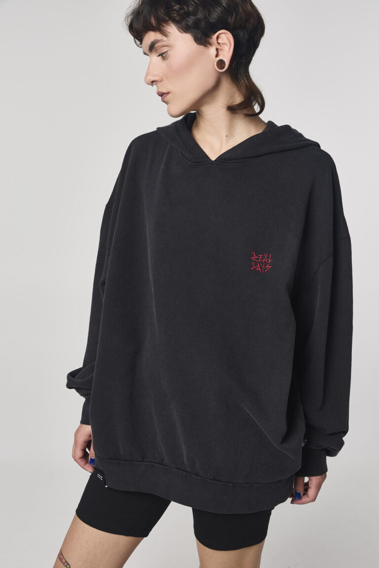 Black Acid Washed Oversized Hoodie