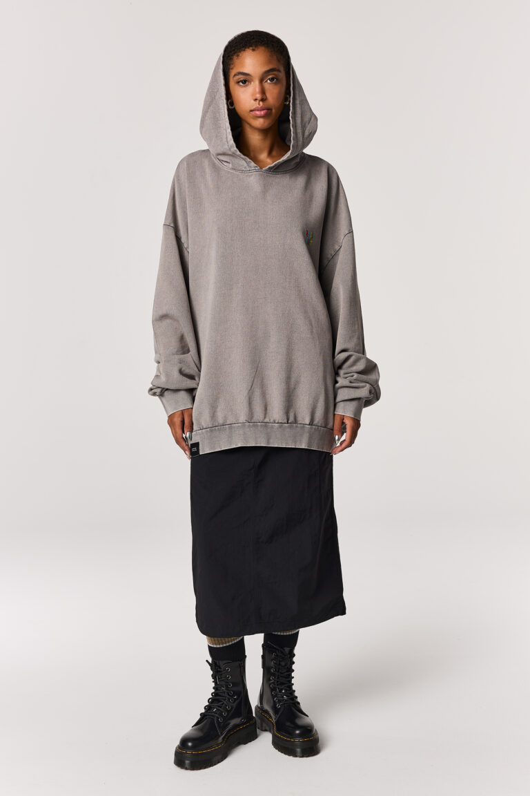 Grey Acid Washed Oversized Hoodie