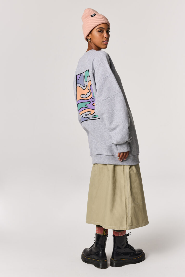 Grey Liquid Motion Oversized Crewneck