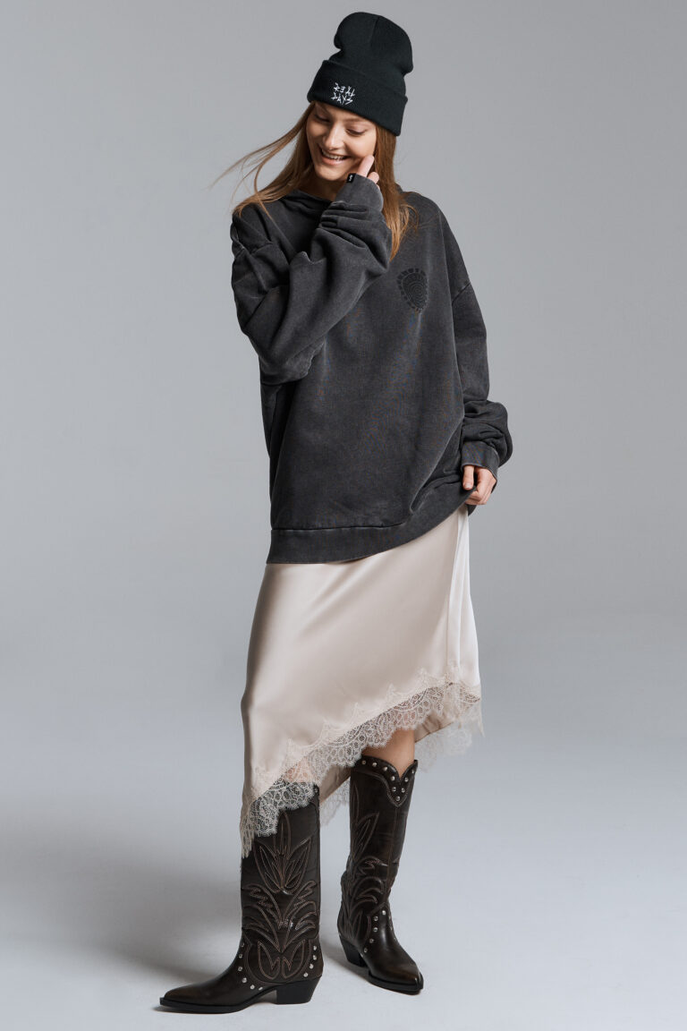 Black Acid Washed Starfish Oversized Hoodie