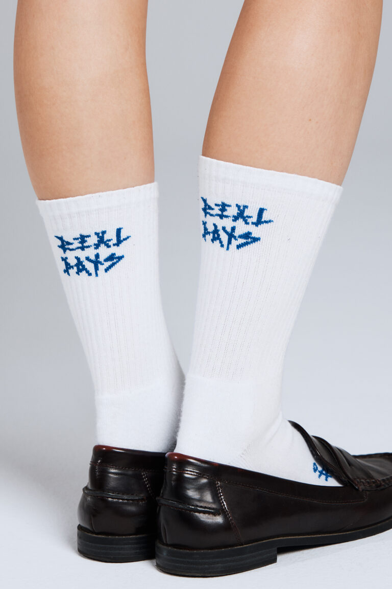 White/Electric Blue Logo Socks